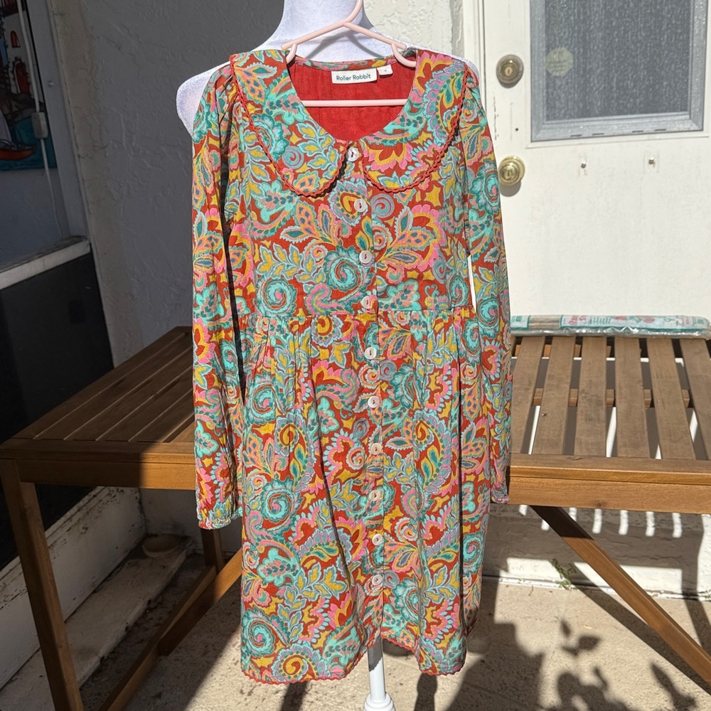 Roller Rabbit Multicolor Paisley Long Sleeve Girls Dress, size 12